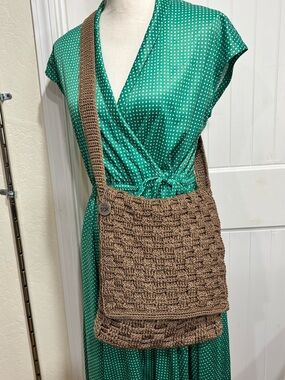 The Sak Taupe Basket-Weave Crochet Crossbody Shoulder Bag